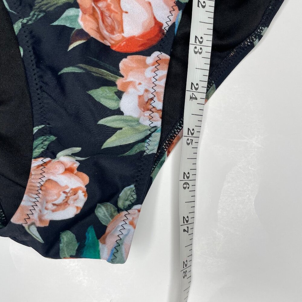 Cupshe Black Floral V-Neck One Piece Swimsuit Tummy Control Peony Print Size L - Picture 9 of 12